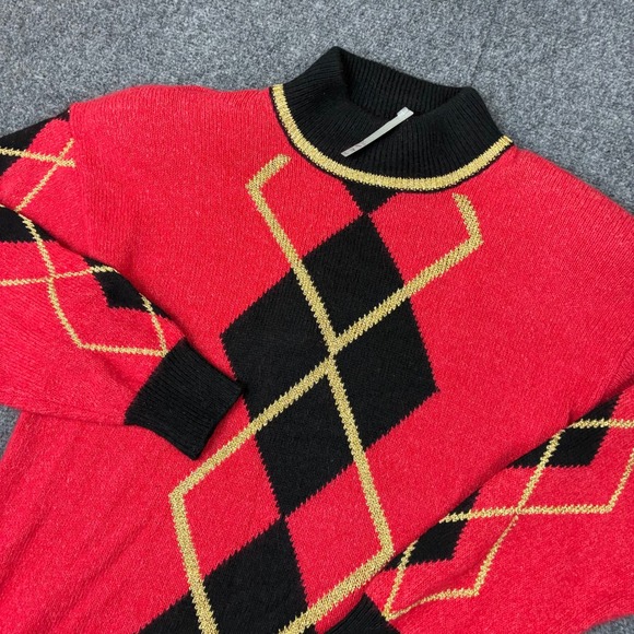 Eddie Dassin Sweaters - Eddie Dassin Vintage Red Silk Angora Argyle Mock Neck Sweater Womens Size Medium